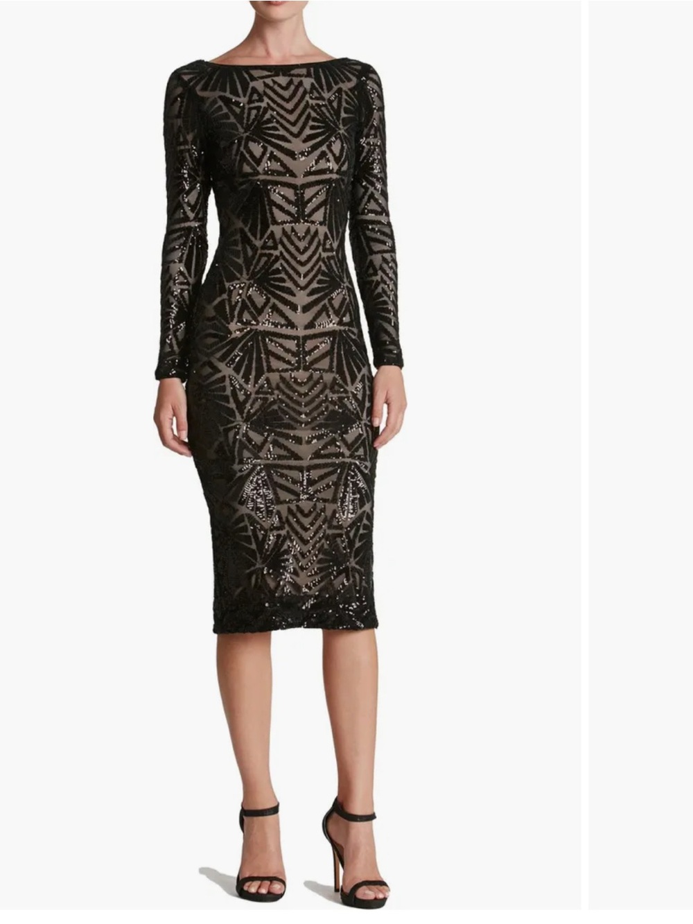 Dress the Population Black Beaded Long-Sleeve Sheath Dress Sz L